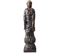 Hemobllo Wooden Buddha Statue Standing on Lotus Sculpture with Flat Bottom Design, Fine Workmanship Wood Craft Figurine for Home Decoration Styles and Bedroom Display, Sturdy and Not Easy