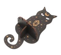 Hemobllo Wooden Cat Moon Wall Mount Decorative Crystal Display Stand Vintage Rustic Shelf for Bedroom Small Wall-mounted Cat Shaped Crystal Holder Home Décor
