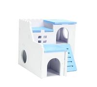 Hemobllo Wooden Hamster House Double Layer Cottage Safe Sleeping Playing Hideout for Hamsters Blue Wooden Pet Supplies for Fun Security
