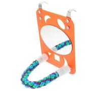 Hemobllo Wooden Parrot Mirror for Cage Birds with Orange Reflective Surface, Training Parrot Stand and Hanging Plaything for Cockatiels, Parakeets, and Budgies