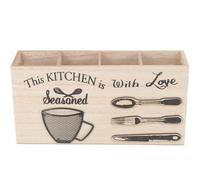 Hemobllo Wooden Utensil Storage Box with Compartments 30x15x8cm Cutlery Organizer Case Countertop Kitchen Holder for Household Flatware and Multi-function Utensil Storage