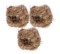 Hemobllo Woven Grass Hideout 3Pcs Set for Guinea Pig and Hamster Sturdy Nest 3.5X3.5X4In Small Cage for Indoor Use