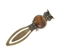 Hemobllo Zinc Alloy Owl Shaped Book Mark with Natural Stone Inlay Decorative Bookmarks for Offices and Families, Retro Style Reading Progress Page Marker