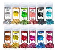 HEMOER 12 Colors Holographic Chunky Glitter, 144g Craft Glitter Cosmetic Grade Sequins for Body, Face, Eyes, Craft, Epoxy Resin, Tumblers, Festival Party-12g Each Bottle