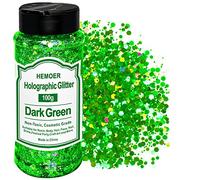 HEMOER Dark Green Glitter, 100g/3.5oz Holographic Chunky Glitter Mixed Hexagon Chunky & Fine Flakes Iridescent Sequins for Epoxy Crafts, Resin, Tumblers, Nail Body, Party, Christmas Art