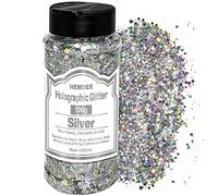 HEMOER Holographic Chunky Glitter, 100g Silver Chunky Sequins Glitter, Cosmetic Craft Glitters for Resin, Face, Nail, Body, Crafts, Slime Festival Party Art and More-3.52oz/Bottle