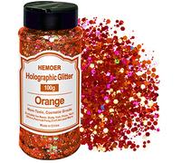 HEMOER Pumpkin Orange Glitter, 100g/3.5oz Holographic Chunky Glitter Mixed Hexagon Chunky & Fine Flakes Thanksgiving Sequins for Epoxy Crafts, Resin, Nail Body, Tumblers, Festival Party