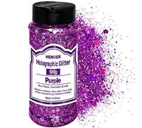 HEMOER Holographic Chunky Glitter, 100g Purple Chunky Sequins Glitter, Cosmetic Craft Glitters for Resin, Face, Nail, Body, Crafts, Slime Festival Party Art and More-3.52oz/Bottle