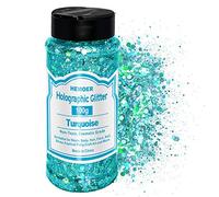 HEMOER Holographic Chunky Glitter, 100g Turquoise Chunky Sequins Glitter, Cosmetic Craft Glitters for Resin, Face, Nail, Body, Crafts, Slime Festival Party Art and More-3.52oz/Bottle