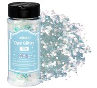 HEMOER White Opal Glitter 100g/3.5oz, Cosmetic Mixed Hexagon Chunky & Fine Craft Glitter Resin Sequins for Epoxy Glass, Resin Art, Body, Hair, Face, Nail, Slime, Tumbler, Festival Party