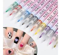 Hemoravoma 12 Colors Nail Art Pens Set, DIY Quick Dry Graffiti Dotting Point Liner Pens, 0.7mm Fine Tip for 3D Painting, Nail Art Markers for Gel Acrylic Nails, Professional Nail Art Drawing Tool Kit