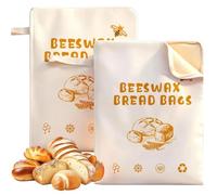 Hemoravoma 2 Pack Extra Large Beeswax Bread Bags with Zip Closure, Reusable Cotton Linen Bread Storage for Sourdough & Artisan Loaves Natural Beeswax Lining Keeps Bread Fresh Longer Eco Friendly Kitch
