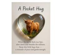 Hemoravoma A Pocket Hug Highland Cow, Heart Highland Cow Token, Heart Shaped on Resin Emotional Support Gift with Inspirational Card, Encouragement Gift for Friends, Family, Student (1)