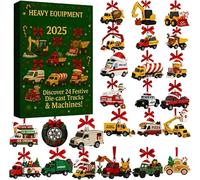 Hemoravoma Christmas Engineering Vehicle Advent Calendar with Bow Ties - 24 Days Construction Truck Blind Box, 2D Acrylic Festive Digger Crane Toy for Kids, Unique Holiday Countdown Decor & Gift