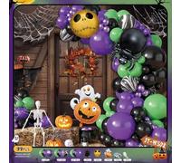 Hemoravoma Halloween Balloon Kit, 109Pcs Halloween Decorations Includes Balloon Garland Arch Kit, Orange Purple Black Balloons, Pumpkin Ghost Balloons, Glue Dots Ribbon for Party Decor (JT-WS02)
