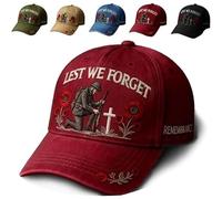 Hemoravoma Heroes Never Forgotten Remembrance Cap, 3D Puff Embroidered Lest We Forget Baseball Hat, Vintage Style Patriotic Unisex Hat for Men and Women, Veterans Day Armed Forces Gift (Red)