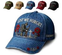 Hemoravoma Heroes Never Forgotten Remembrance Cap, 3D Puff Embroidered Lest We Forget Baseball Hat, Vintage Style Patriotic Unisex Hat for Men and Women, Veterans Day Armed Forces Gift (Blue)