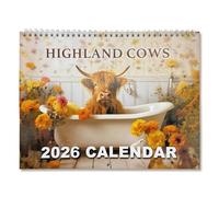 Hemoravoma Highland Cow Calendar 2026, Cute Watercolour Art 12 Month Wall Calendar, Large Family Organiser for Home, Office, Business Planning, Scottish Themed Decor & Schedule Management