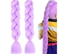 Hemoravoma Long Purple Hair Extensions, Braiding Hair 60cm 2-Pack, Pre-Stretched Synthetic Braiding Hairs, Anime Cosplay Wig, Braid Wig Cosplay Props (Lavender)
