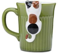 Hemoravoma Peeking Cat Mug, 350ml Funny 3D Cat Coffee Cup, Cute Calico Ceramic Mug with Surprise Cat Inside, Gift for Cat Lovers, Mother‘s Day, Father’s Day, Anniversary New Year (Green)