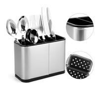Hemoravoma Stainless Steel Cutlery Holder with 4 Dividers, Weighted Base Utensil Drainer & Storage Organiser for Sink or Worktop Cutlery Tidy for Spoons, Forks, Knives, Chopsticks
