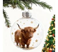 Hemoravoma Wildlife Wonders Collection Crystal Glass Ornament, Vivid 3D Animal Inside Christmas Bauble with Sparkling Star Accents, Handmade Glass Hanging Decor for Winter Holiday Tree (Highland Cow)