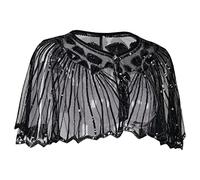 Hemore 1920s Shawl, Beaded Sequin Flapper Shawl, Gatsby Cape Wraps, Dresses Wedding Cape for Women Black
