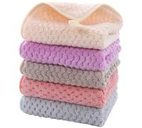 Hemore 5PCS Mixed Color 10x10" Super Absorbent Soft Hand Towels with Hanging Loops, Machine Washable & Fast Drying, Classic Style, 15% Nylon, 85% Polyester