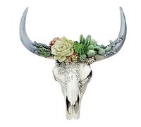 Hemore Cow Skull Wall Decor, 7.9inch Small Resin Succulent Bull Skull Wall Hanging Art Decor for Living Room, Bedroom