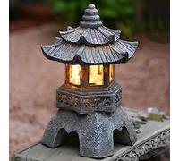 Hemore Pagoda Garden Statue, 10.2inch Resin Solar Japanese Lantern, Waterproof Zen Garden Pagoda Ornaments with Solar Light for Patio Landscape Balcony Decorations (Style 1)