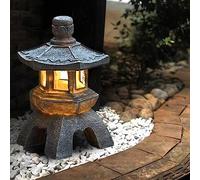 Hemore Pagoda Garden Statue, 10.2inch Resin Solar Japanese Lantern, Waterproof Zen Garden Pagoda Ornaments with Solar Light for Patio Landscape Balcony Decorations (Style 2)