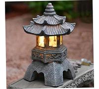 Hemore Solar Pagoda Lantern, 10.2inch Japanese Style Yard Pagoda Statues, Resin Waterproof Asian Zen Garden Landscape Ornament for Patio,Porch Yard Art Decoration (Style 1)