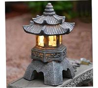 Hemore Solar Pagoda Statues, 10.2inch Resin Japanese Pagoda Sculpture with Solar Lantern, Zen Garden Waterproof Landscape Decorative Ornament for Patio Porch Yard Art Decor (Style 1)