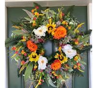 Hemore Spring Wreath, 40cm/15.7inch Artificial Sunflower Door Wreaths, Rose Peony Front Door Hanging Garland, Eucalyptus Summer Ornament for Porch Farmhouse Home Decoration