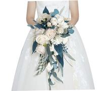 Hemore Wedding Bouquets for Bride, 21.7x9inch Artificial Rose Wedding Bouquet, Teardrop Wedding Flowers Bouquet, Bride Bouquets for Wedding (Style 2)