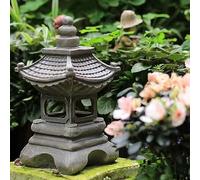 Hemore Zen Garden Pagoda Lantern, 34cm/13.4inch Resin Solar Pagoda Lantern Outdoor Statue, Waterproof Japanese Garden Solar Pathway Lamp for Zen Garden Landscape Décor