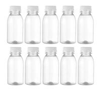HEMOTON 10 Pack 8.5Oz Clear Plastic Milk Bottles Reusable Beverage Containers for Milk Juice Yogurt Storage 5.3In Height Transparent Bottles for Home School Cafe