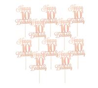 HEMOTON 10pcs Glitter Birthday Cake Toppers for Sparkling Picks for Wedding Anniversary and Party Decorations Easy to Use Cupcake Inserts Festive Pink Celebration Accessories