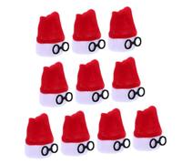 HEMOTON 10pcs Mini Flannel Santa Hats for Crafts Christmas Tableware Holder Wine Bottle Covers Doll Cutlery Decorations Red Holiday Caps for Festive Xmas Party Embellishments