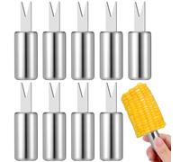 HEMOTON 10Pcs Stainless Steel Corn Forks with Prongs Corn Holders for BBQ Outdoor Cooking Fruit and Vegetable Skewers Kitchen Tool 2.4 Inch