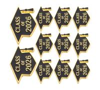 HEMOTON 12pcs 2026 Graduation Cap Brooch Pins Set Black Doctoral Hat Lapel Badge for Graduation Party Favors Commemorative Badge Pin for Students and Teachers