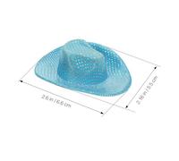 HEMOTON 12PCS Glitter Mini Western Cowboy Hats for Crafts and Party Decorations Blue Holographic Cowboy Hat for DIY Hair Accessories Wine Bottle Toppers Dollhouse and Themed Events