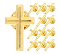 HEMOTON 12pcs Gold Cross Brooch Pin Set, Alloy Cross Lapel Badge with Classic Style and Secure Attachment, Portable Religious Ornament for Holy Communion and Religious Holidays, Suitable