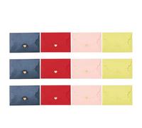 HEMOTON 12pcs Mini Colored Kraft Paper Envelopes with Shiny Finish and Heart Design for Cards Invitations VIP Member Packaging Mixed Style