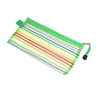 HEMOTON 12pcs Nylon Mesh Pencil Case with Zipper Closure, Rainbow Stripes Pouch for Protecting Small Items, for Travel Accessories and Office Supplies, Green Colour