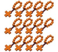HEMOTON 12pcs Wooden Rosary Finger Ring with Cross Pendant for Men, Lightweight Sturdy Catholic Pocket Rosary Ring, Elegant Brown Wood Baptism and Wedding Favors, Stylish Mass Accessories