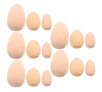 HEMOTON 15pcs Wooden Fake Eggs Set for Play Food, Hand-Painted Easter Decorative Ornaments in Large, Medium, and Small Sizes, Unpainted Wood Craft Supplies for Party and Pretend Play