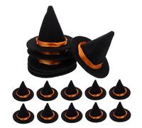 HEMOTON 16PCS Mini Black Felt Witch Hats for DIY Crafts and Dollhouse Accessories Sturdy Dustproof Wine Bottle Toppers Halloween Party Decoration Caps