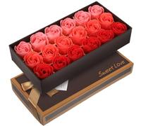 HEMOTON 18pcs Gradient Red Soap Rose Bouquet Box, Artificial Floral Scented Soap Flowers for Bath, Shower, Wedding, Valentine’s Day Gift for Women