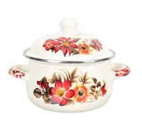 HEMOTON 1PC Enamel Stew Pot Kitchen Stockpot Enamel Cooking Pot Thickened Stock Pot Vintage Enamel Stock Pot with Red Flower Enamelware Large Serving Pot Soup Basin, 21x13.5cm